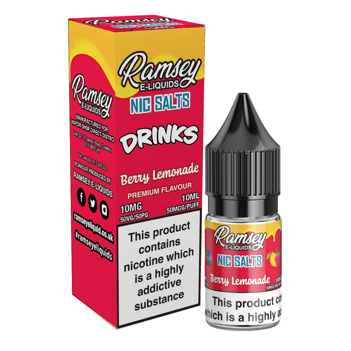 Ramsey E-Liquids Drinks Berry Lemonade Nic Salt 10ml