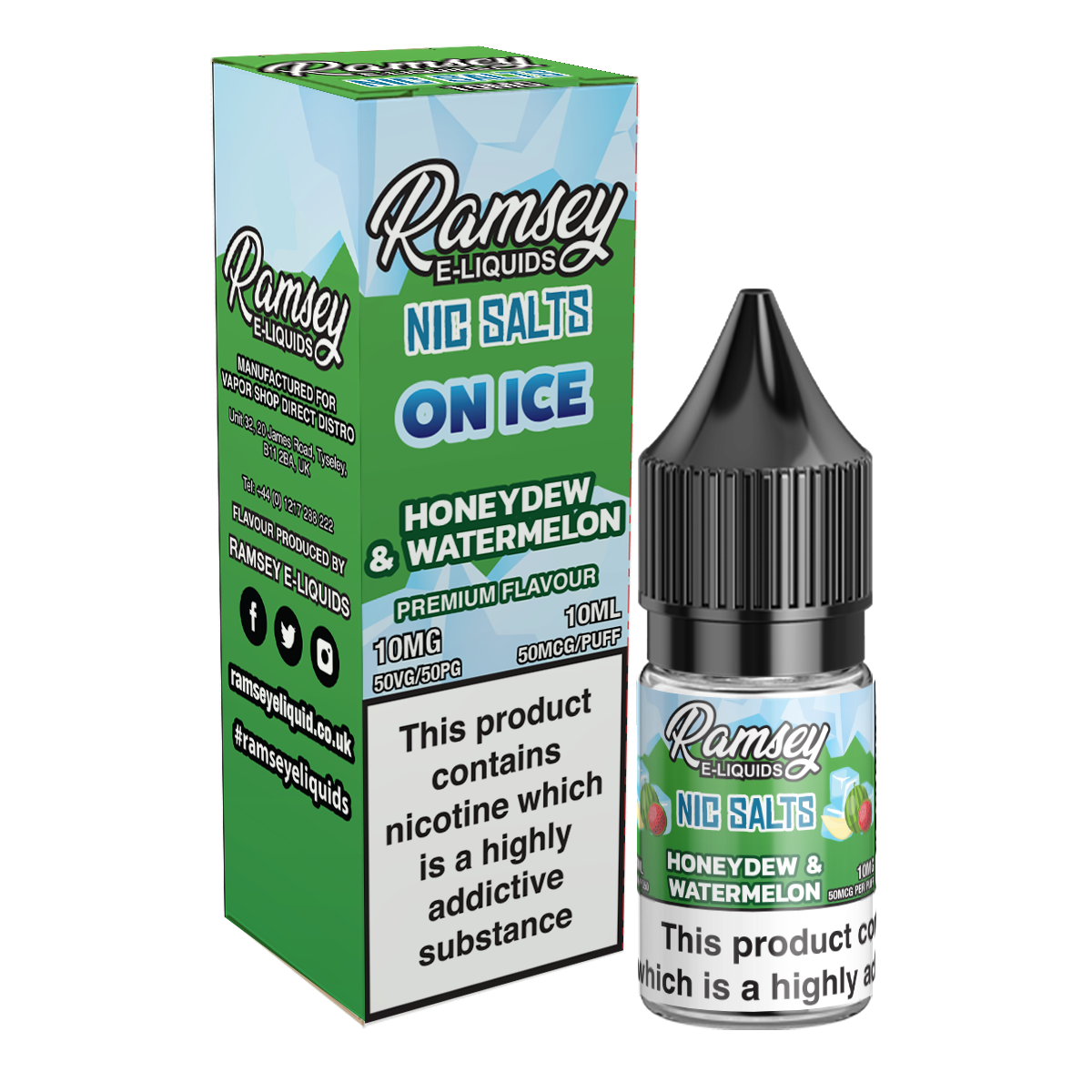 Ramsey E-Liquids On Ice Honeydew Watermelon 10ml Nic Salt