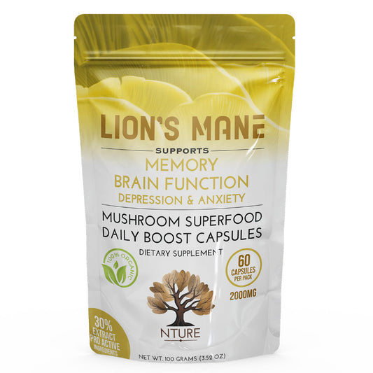 NTURE 2000mg Lion Mane Mushroom Capsules - 60 Caps