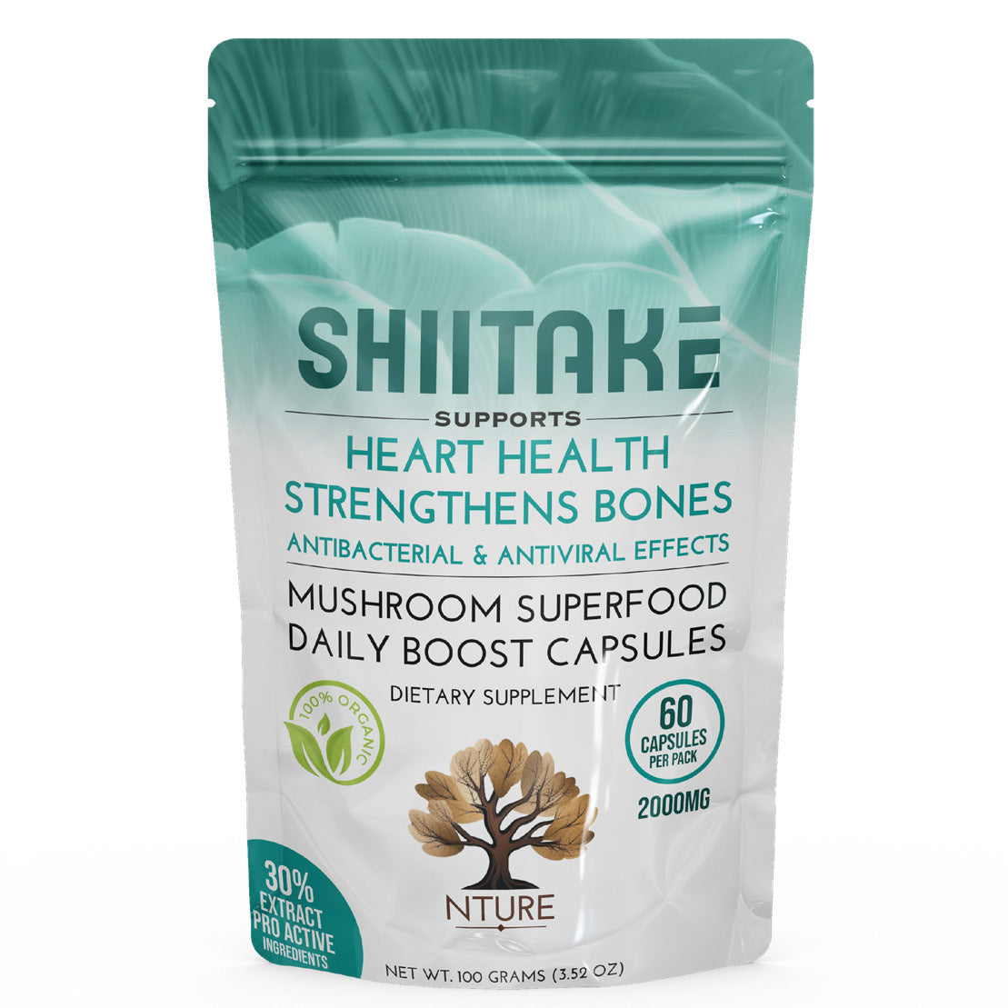 NTURE 2000mg Shiitake Mushroom Capsules - 60 Caps