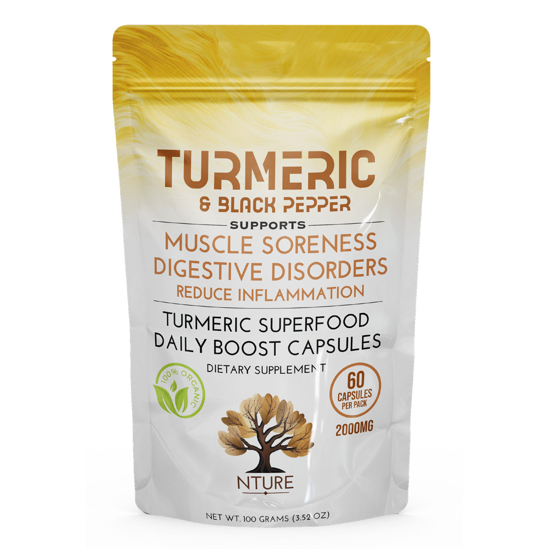 NTURE 2000mg Turmeric & Black Pepper Capsules - 60 Caps