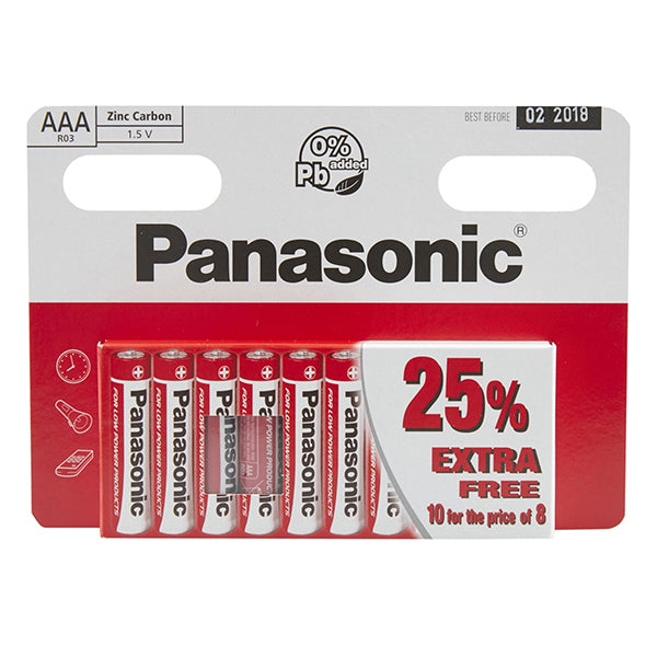 Panasonic AAA R03 Zinc Carbon Batteries 10 Pack