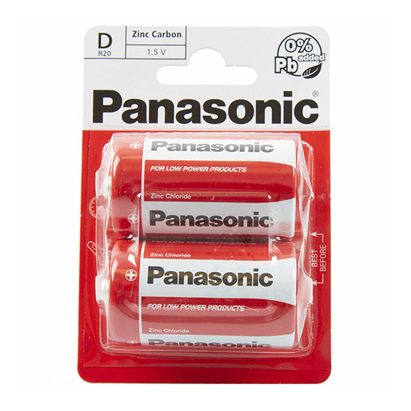 Panasonic D R20 Zinc Carbon Batteries 2 Pack