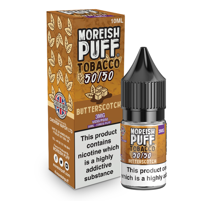 Moreish Puff Tobacco 50/50: Butterscotch Tobacco 10ml E-Liquid-3mg