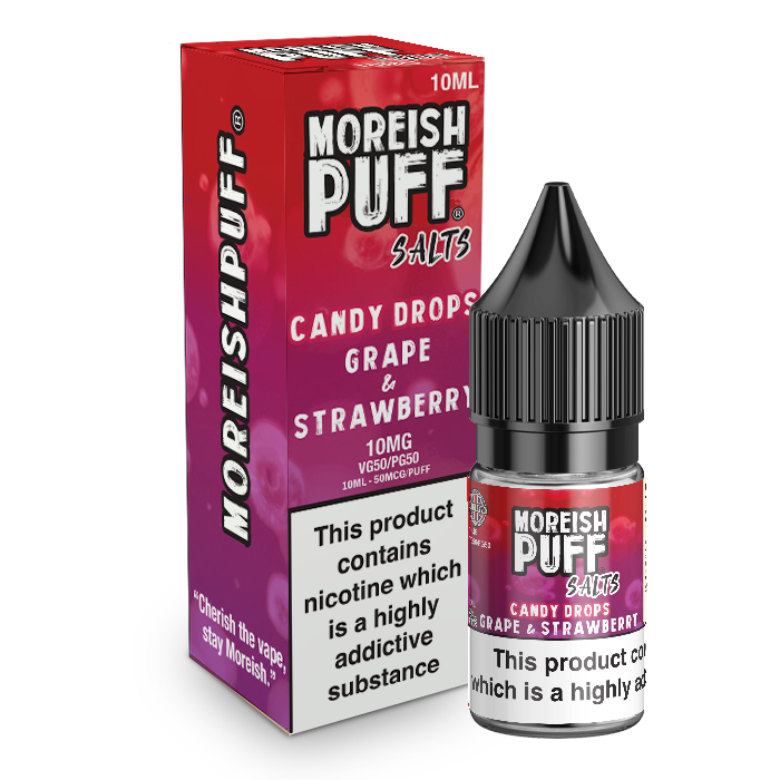 Moreish Puff Salts Grape & Strawberry Candy Drops 10ml Nic Salt-10mg