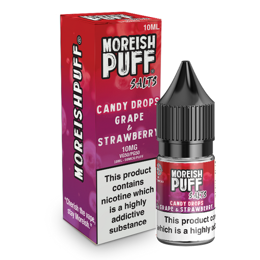 Moreish Puff Salts Grape & Strawberry Candy Drops 10ml Nic Salt-10mg