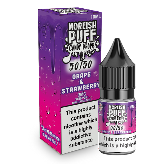 Moreish Puff Candy Drops 50/50: Grape and Strawberry Candy Drops 10ml E-Liquid-3mg