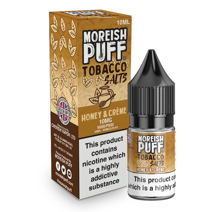 Moreish Puff Salts Honey and Cream Tobacco 10ml Nic Salt-10mg