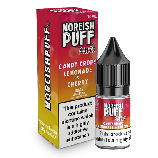 Moreish Puff Salts Lemonade & Cherry Candy Drops 10ml Nic Salt-10mg