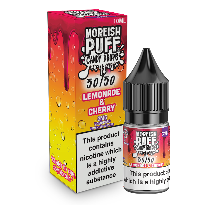 Moreish Puff Candy Drops 50/50: Lemonade and Cherry Candy Drops 10ml E-Liquid-3mg