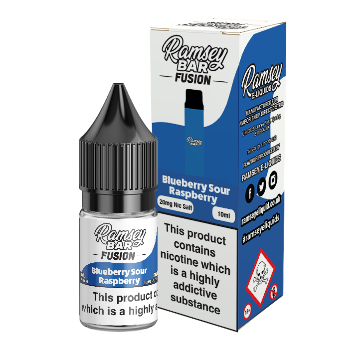 Ramsey E-Liquids Fusion: Blueberry Sour Raspberry 10ml Nic Salt-20mg