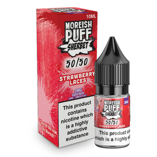 Moreish Puff Sherbet 50/50: Strawberry Laces Sherbet 10ml E-Liquid-3mg