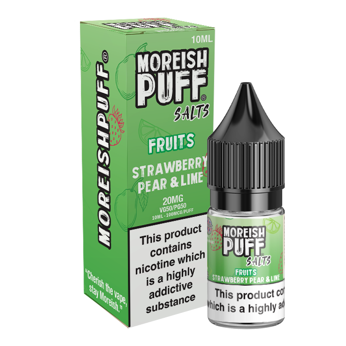 Moreish Puff Fruits Strawberry, Pear & Lime 10ml Nic Salt-10mg