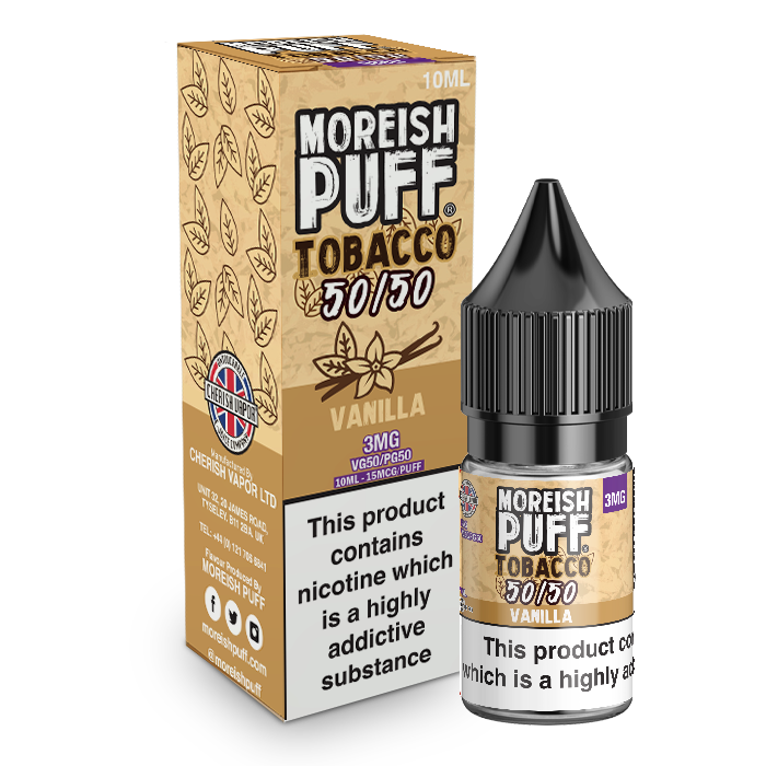 Moreish Puff Tobacco 50/50: Vanilla Tobacco 10ml E-Liquid-3mg