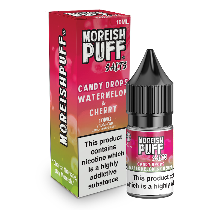 Moreish Puff Salts Watermelon & Cherry Candy Drops 10ml Nic Salt-10mg