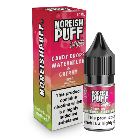 Moreish Puff Salts Watermelon & Cherry Candy Drops 10ml Nic Salt-10mg